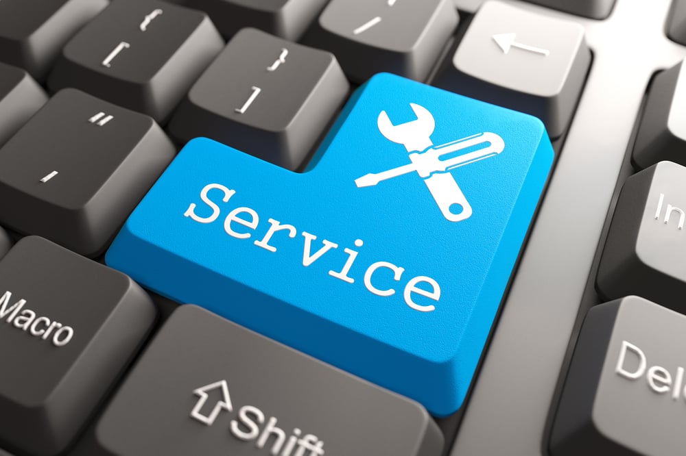 Blue Service Button on Computer Keyboard. Customers Service Concept. Blue Service Button on Computer Keyboard. Customers Service Concept.